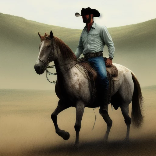 3389309793-cowboy on horseback in meadow, drawing, art by Robert Kirkman.webp